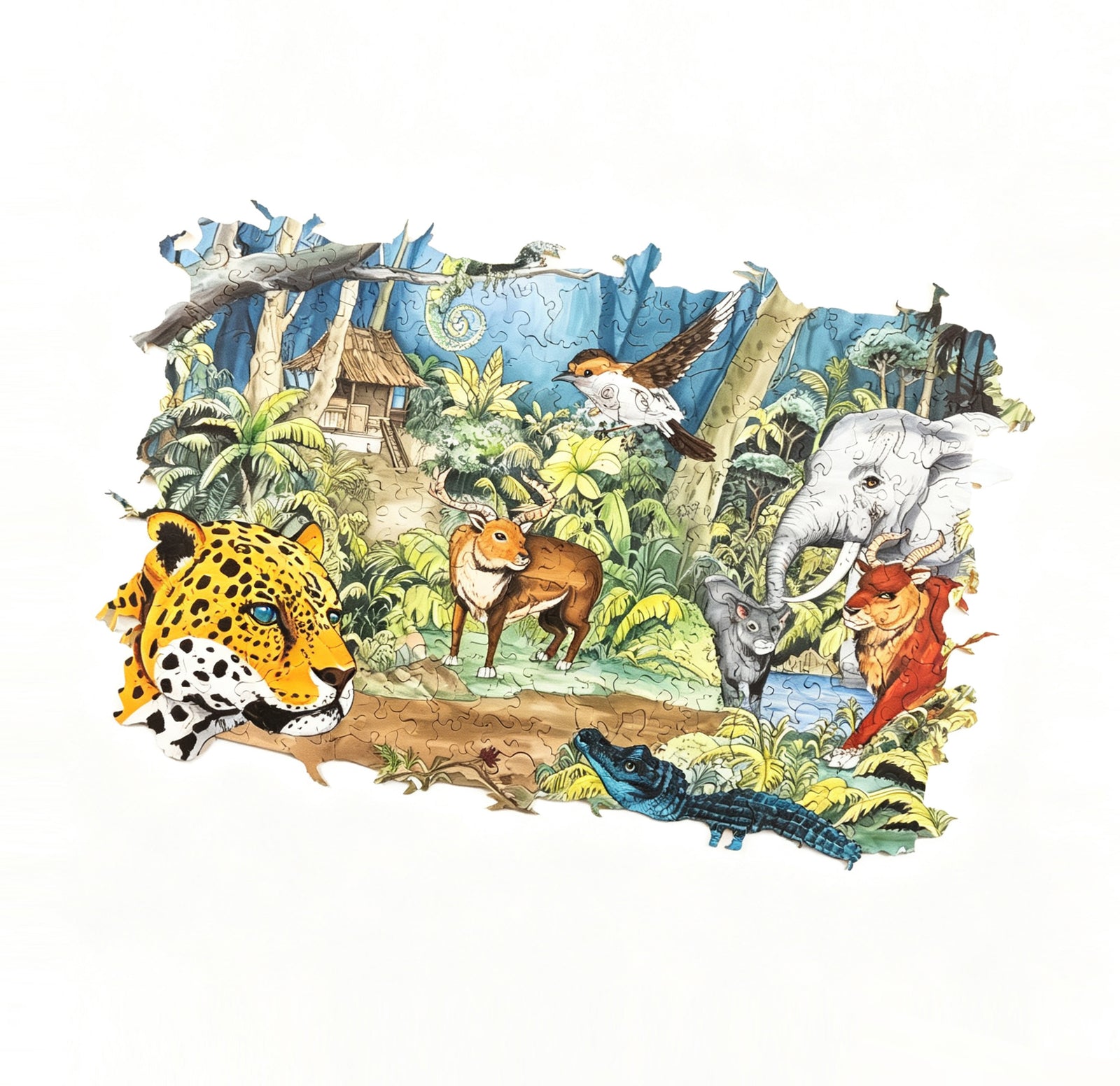 Tropical Rainforest Migration Wooden Puzzle | Hidden Animal Pieces & African Adventure