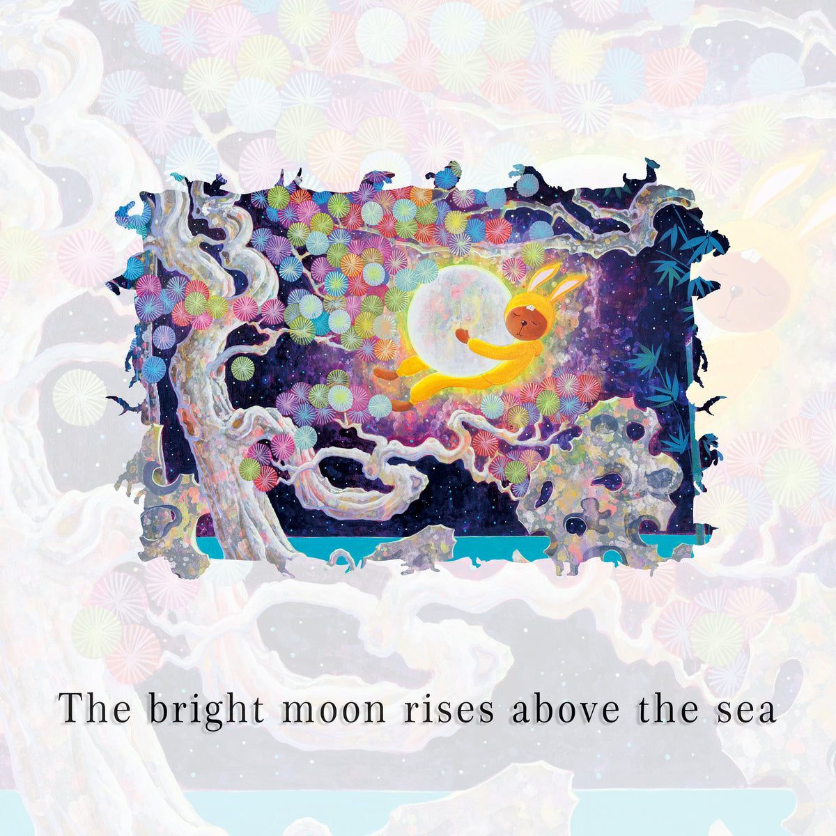The bright moon rises above the sea